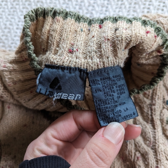 VTG Lizwear Women's SMALL Pullover Grandma Sweater Tan Geometric Ramie CottonT - Picture 4 of 8